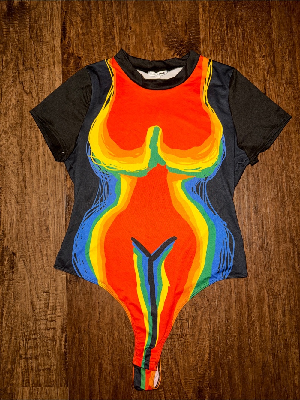 Fashion Nova Thermal Bodysuit with Abstract Heat Map Design